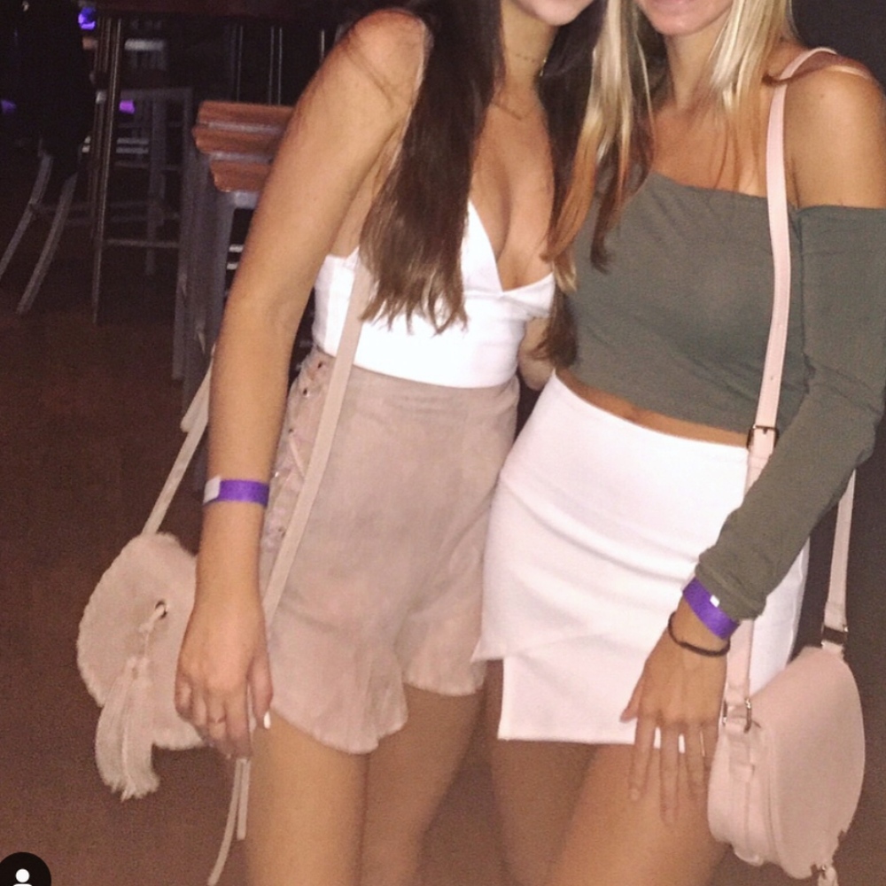 Beige Faux Leather Tassel Crossbody Bag